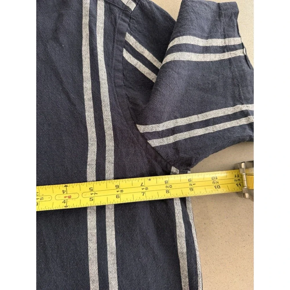 Zara Striped Linen Camp Collar Short Sleeve Shirt Men M Blue White Button Down - Picture 7 of 8